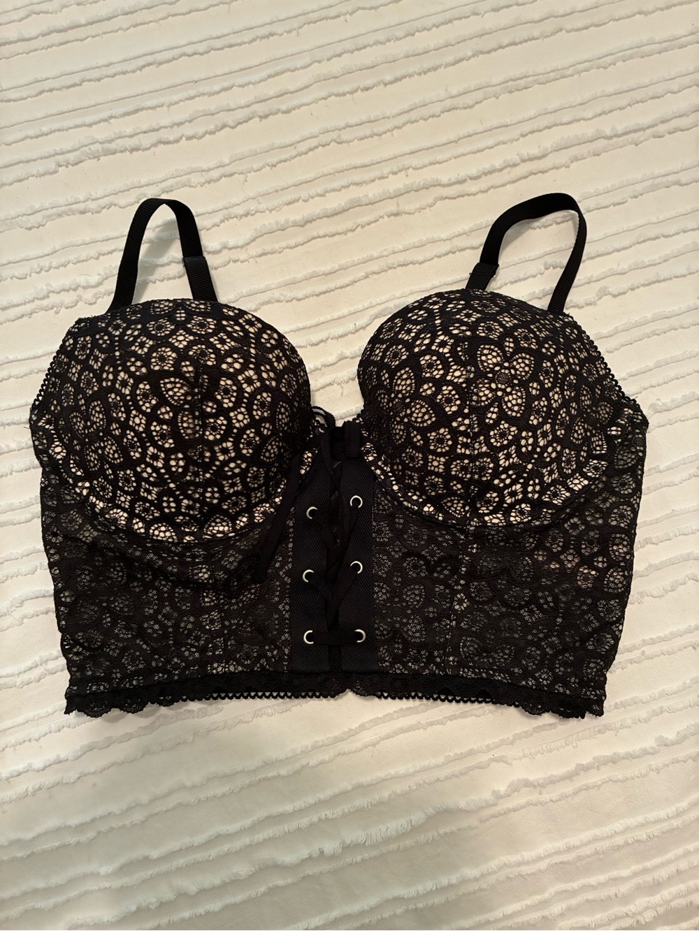 EUC Victoria's Secret Black Lace Longline Bustier with Lace-Up Front